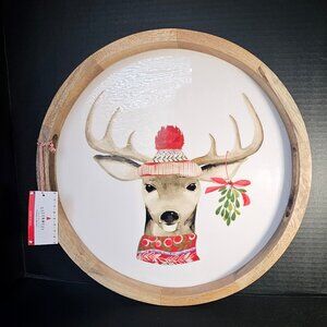 Queen West Holiday Reindeer 14 Inch Serving Tray. Holiday Serveware.